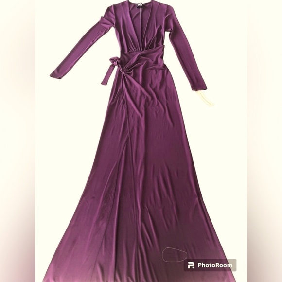 Reformation Long Sleeve Plunging Neckline Sz XS Faux Wrap Dress In Aubergine - Picture 14 of 16
